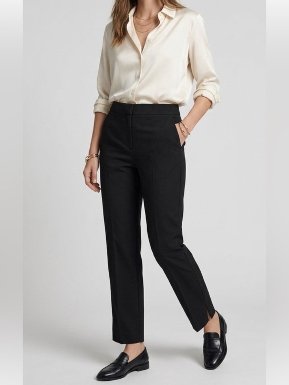 H&M Black Highrise Tailored Straight-Leg Dress Pants Leg Split Size 6 Pockets